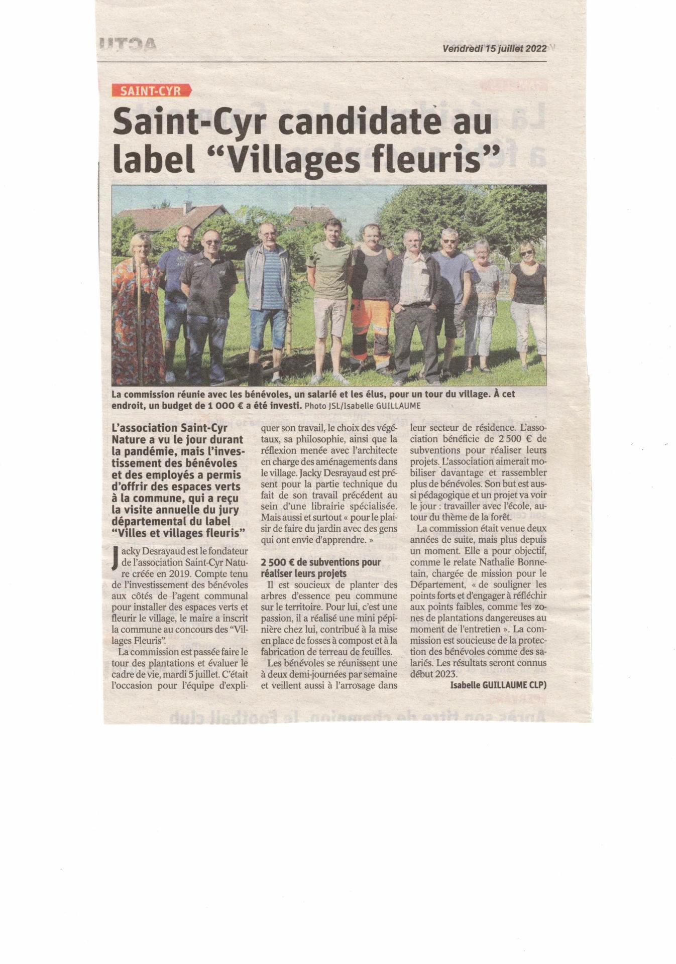Saint-Cyr candidate au label "Villages fleuris"